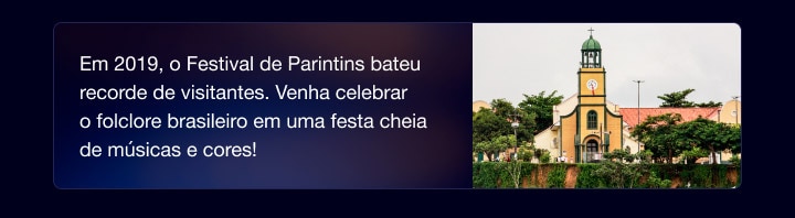 Em 2019, o Festival de Paritins bateu record de visitantes.Venha celebrar o folclore brasileiro em uma festa cheia de músicas e cores!